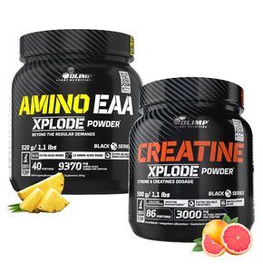 Aminokwasy EAA OLIMP Xplode Powder Ananasowy (520 g) + Kreatyna OLIMP Xplode Powder Grejpfrutowy (500 g)