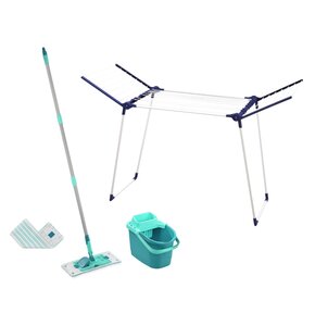 Suszarka na pranie LEIFHEIT Pegasus 180 Classic Biało-fioletowy + Zestaw z mopem LEIFHEIT PowerClean M 55515 + Wkład Micro Duo