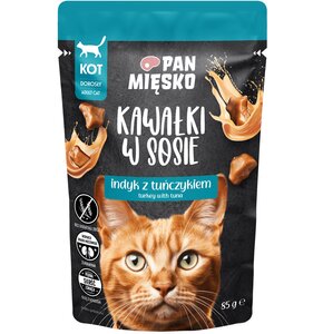 Karma dla kota PAN MIĘSKO Kawałki w sosie Indyk z tuńczykiem 85 g