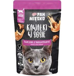 Karma dla kota PAN MIĘSKO Kawałki w sosie Kurczak z krewetkami 85 g