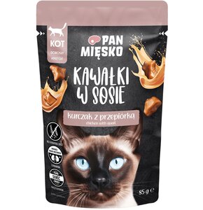Karma dla kota PAN MIĘSKO Kawałki w sosie Kurczak z przepiórką 85 g