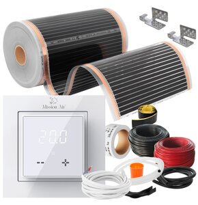 Folia grzewcza na podczerwień MISSION AIR 160 W/m² Black Silver PTC 30 m² (60 m x 50 cm) + regulator Aries LCD Biały