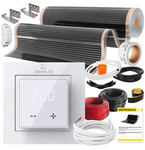 Folia grzewcza na podczerwień MISSION AIR 160 W/m² Black Silver 4 m² (4 m x 100 cm) + regulator Aries LCD Biały