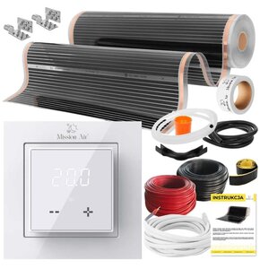Folia grzewcza na podczerwień MISSION AIR 160 W/m² Black Silver 2,5 m² (2,5 m x 100 cm) + regulator Aries LCD Biały