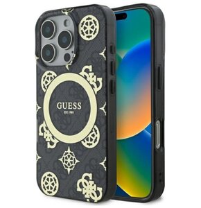 Etui GUESS IML Peony On 4G Background MagSafe do Apple iPhone 16 Pro Max Czarny