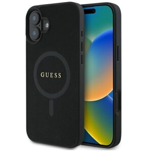 Etui GUESS Saffiano Classic Logo MagSafe do Apple iPhone 16 Czarny