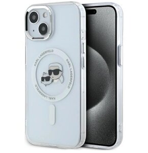 Etui KARL LAGERFELD IML Metal Karl&Choupette Head MagSafe do Apple iPhone 14 Biały