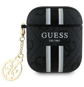 Etui na słuchawki GUESS 4G Printed Stripes Charm do Apple AirPods 1/2 Czarny