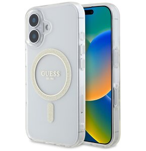 Etui GUESS IML Glitter Circle MagSafe do Apple iPhone 16 Plus Przezroczysty