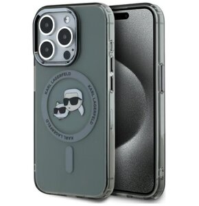 Etui KARL LAGERFELD IML Metal Karl&Choupette Head MagSafe do Apple iPhone 15 Pro Przezroczysto-czarny