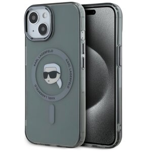 Etui KARL LAGERFELD IML Metal Karl Head MagSafe do Apple iPhone 15 Przezroczysto-czarny
