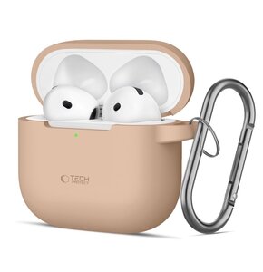 Etui na słuchawki TECH-PROTECT Silicone Hook do Apple Airpods 4 Beżowy