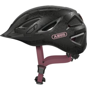 Kask rowerowy ABUS Urban-I 3.0 Flower Art Czarno-fioletowy Miejski z lampką (rozmiar L)