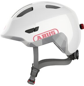 Kask rowerowy ABUS Smiley 3.0 Ace LED Shiny Biało-szary dla Dzieci z lampką (rozmiar M)