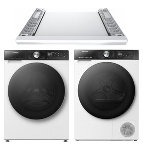 Pralka HISENSE WF5S1045BW Seria 5S PL 10.5kg 1400 obr Autodozowanie Wi-Fi ConnectLife Szybkie programy AllergyCare + Suszarka HISENSE DH5S102BW Seria 5S z pompą ciepła 10.5 kg IonAir Wi-Fi ConnectLife + Łącznik HISENSE WZXX90-BEW001