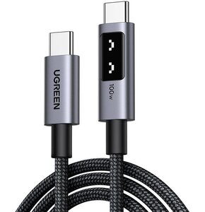 Kabel USB-C do USB-C UGREEN Uno L509 z wyświetlaczem LCD 100W 1 m Czarny
