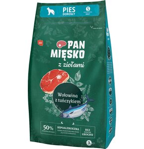 Karma dla psa PAN MIĘSKO Wołowina z tuńczykiem i ziołami S 3 kg