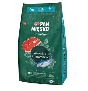 Karma dla psa PAN MIĘSKO Wołowina z tuńczykiem i ziołami S 9 kg