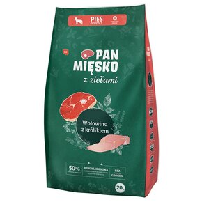 Karma dla psa PAN MIĘSKO Wołowina z królikiem i ziołami M 20 kg