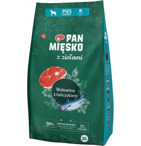 Karma dla psa PAN MIĘSKO Wołowina z tuńczykiem i ziołami S 20 kg