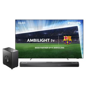 Telewizor PHILIPS 65OLED769 65" 4K 120 TitanOS TV Ambilight x3 Dolby Vision Dolby Atmos HDMI 2.1 + Soundbar PHILIPS TAFB1 10 + Subwoofer PHILIPS Fidelio TAFW1/10 Czarny