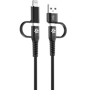 Kabel USB-C-/USB-A - USB-C/Lightning CELLY 2 m 60W Czarny