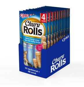 Przysmak dla kota INABA Churu Rolls Kurczak z tuńczykiem i przegrzebkiem 48 x 10 g