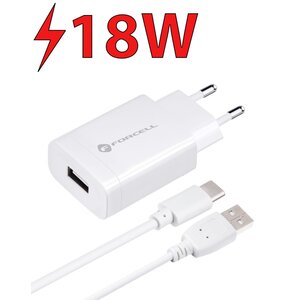 Ładowarka sieciowa FORCELL TFK-TC-1099 18W Biały + Kabel UBS - USB-C