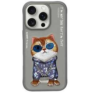Etui NIMMY Glasses Cool Cat do Apple iPhone 16 Pro Szary