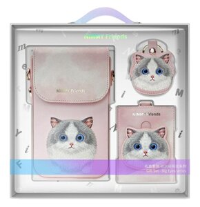 Zestaw prezentowy NIMMY Big Eyed Pet 2.0 Cat 3w1 Różowy 3w1 Torebka na telefon + Portfel + Etui na lokalizator