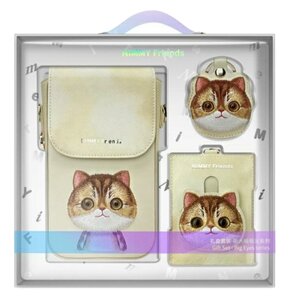 Zestaw prezentowy NIMMY Big Eyed Pet 2.0 Cat 3w1 Khaki 3w1 Torebka na telefon + Portfel + Etui na lokalizator