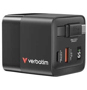 Ładowarka sieciowa VERBATIM GaN 65W + Adapter EU/UK/US Czarny
