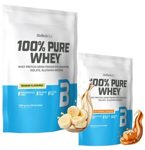 Odżywki białkowe BIOTECH mix smaków 100 Pure Whey Bananowy (1000 g) + 100 Pure Whey Słony karmel (1000 g)