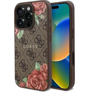 Etui GUESS 4G Flowers Print MagSafe do Apple iPhone 16 Pro Brązowy