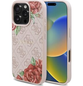Etui GUESS 4G Flowers Print MagSafe do Apple iPhone 16 Pro Różowy
