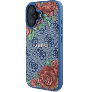 Etui GUESS 4G Flowers Print MagSafe do Apple iPhone 16 Niebieski