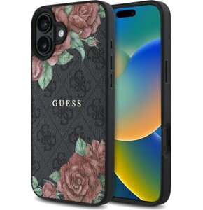 Etui GUESS 4G Flowers Print MagSafe do Apple iPhone 16 Czarny