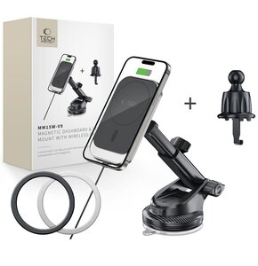 Uchwyt na telefon TECH-PROTECT V9 Magsafe Dashboard & Vent Wireless Charger 15W Czarny