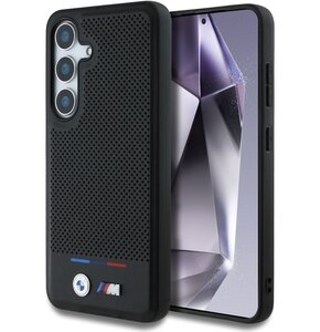 Etui BMW Leather Tricolor Stripe MagSafe do Samsung Galaxy S25 Czarny