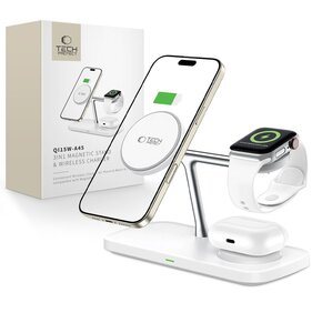 Ładowarka indukcyjna TECH-PROTECT QI15W A45 3w1 MagSafe Biały