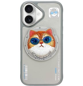 Etui NIMMY Glasses Cool Cat MagSafe do Apple iPhone 16 Szary