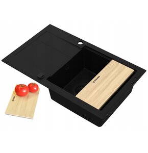 Zlewozmywak PYRAMIS Sparta Plus Lux 1B1D + bateria + deska kuchenna Czarny