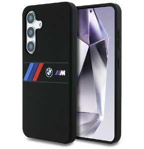 Etui BMW Silicone Middle Tricolor Stripes MagSafe do Samsung Galaxy S25 Czarny