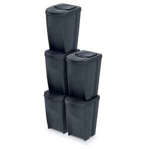 Kosz na śmieci do segregacji PROSPERPLAST Sortibox SET5 uchylna klapka, ustawiany w szereg lub słupki 5 x 20L Antracytowy
