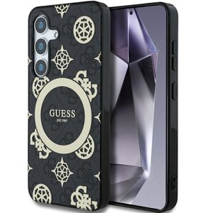 Etui GUESS 4G Background Gold Electroplated Peony Pattern MagSafe do Samsung Galaxy S25 Czarny