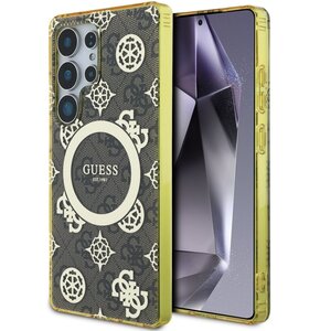 Etui GUESS 4G Background Gold Electroplated Peony Pattern MagSafe do Samsung Galaxy S25 Ultra Brązowy