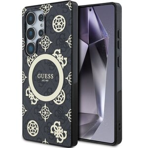 Etui GUESS 4G Background Gold Electroplated Peony Pattern MagSafe do Samsung Galaxy S25 Ultra Czarny