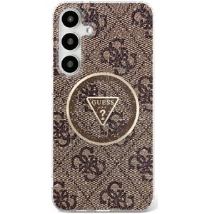 Etui GUESS 4G Glitter Triangle Buttons MagSafe do Samsung Galaxy S25 Brązowy