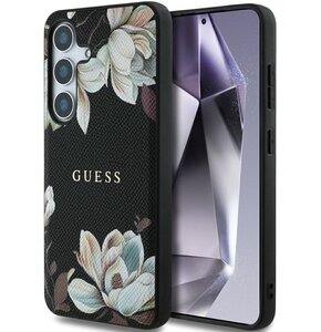 Etui GUESS Grained Printed Flower Pattern MagSafe do Samsung Galaxy S25 Czarny