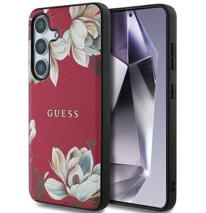 Etui GUESS Grained Printed Flower Pattern MagSafe do Samsung Galaxy S25 Fuksja